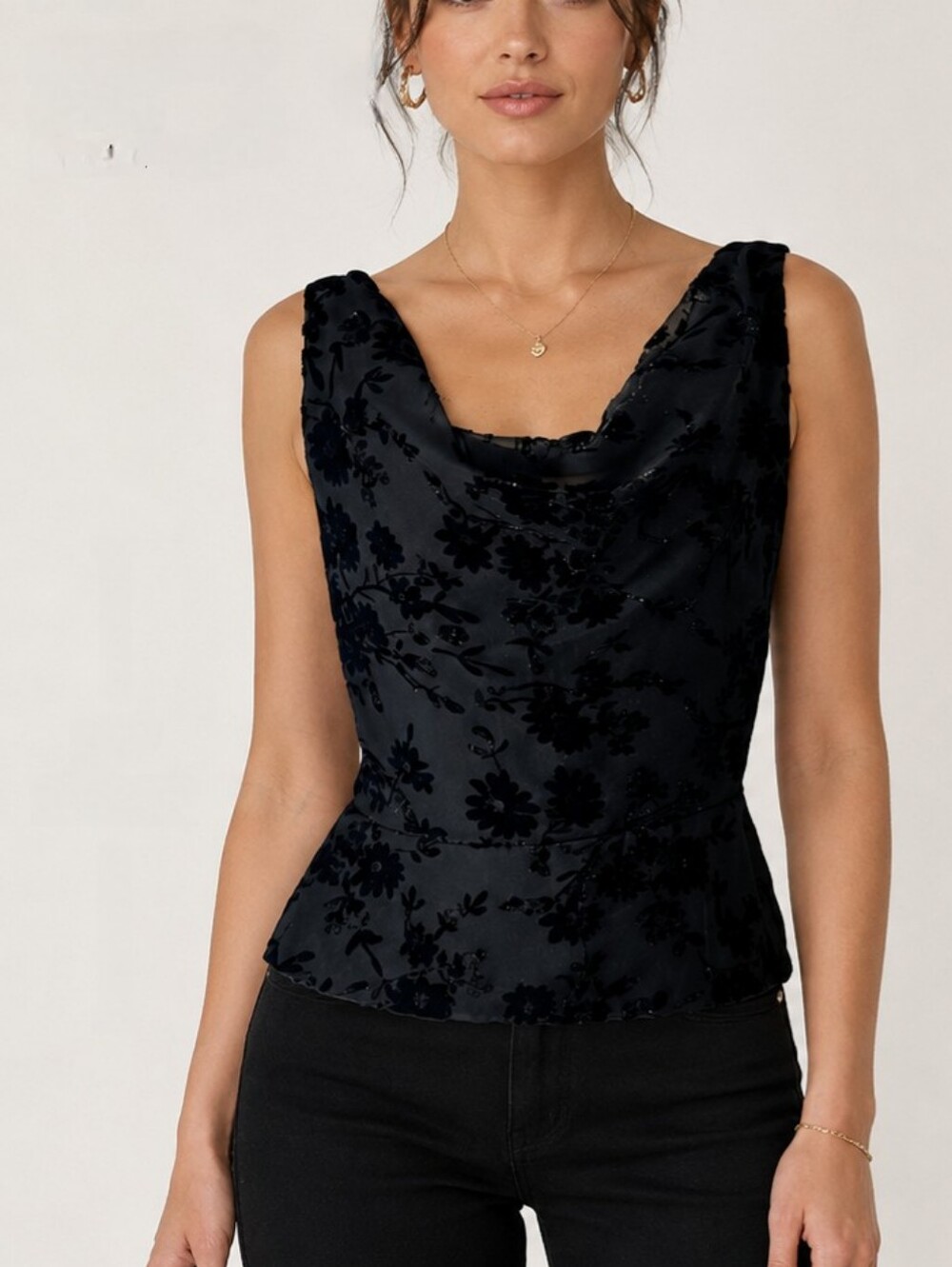 Vintage 90s Niki Livas Black Velvet Burnout Top Size 12